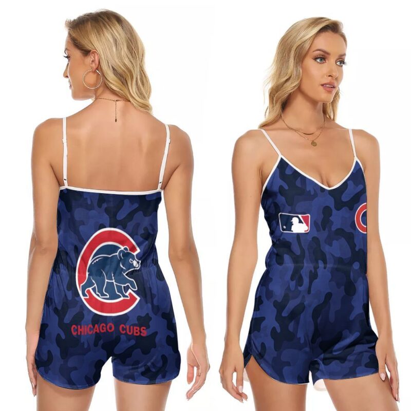 Chicago Cubs Mlb Logo Camo Pattern 3D Designed For Chicago Cubs Fans Chicago Cubs Lovers V-neck Romper Jumpsuit RJ00862