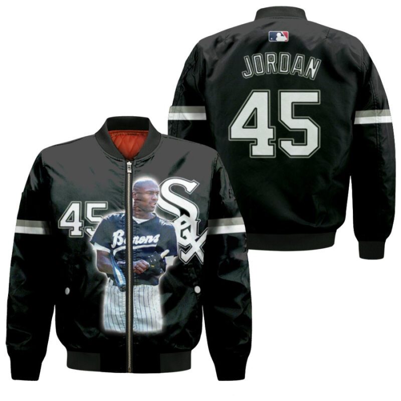 Chicago White Sox Mashed Up Michael Jordan 45 Player Black Jersey Style Gift For Michael Jordan Fans Bomber Jacket BJ00181