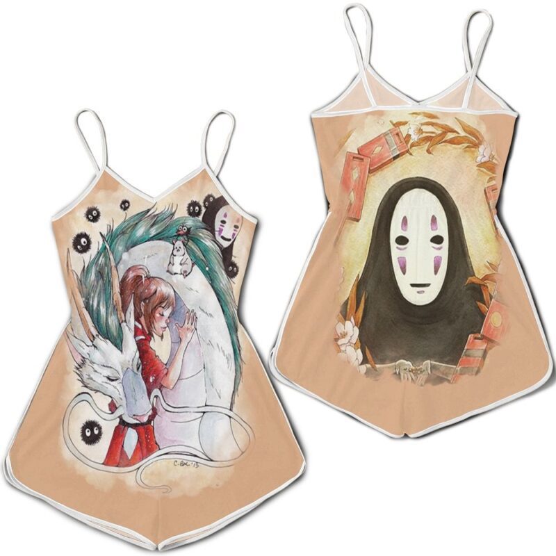 Chihiro Hug Haku Sootballs No Face Kaonashi Spirited Away Studio Ghibli Anime Fan Romper RJ01670