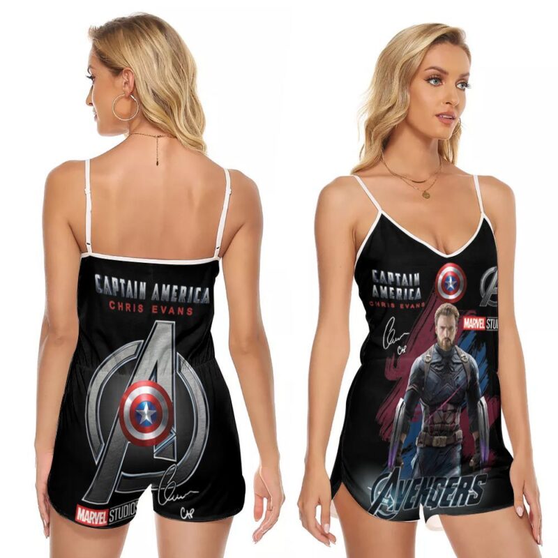 Chirs evans captain america mcu avengers signed 3d designed for captain america fan V-neck Romper Jumpsuit RJ01339