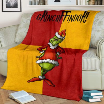 Christmas Fleece Blanket Grinchffindor Grinch Hogwarts Gryffindor Red Yellow Fleece Blanket 1