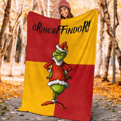 Christmas Fleece Blanket Grinchffindor Grinch Hogwarts Gryffindor Red Yellow Fleece Blanket 3
