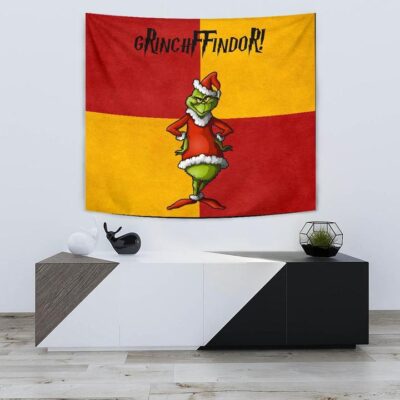 Christmas Tapestry Grinchffindor Grinch Hogwarts Gryffindor Red Yellow Tapestry Wall Hanging 1