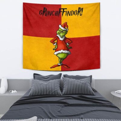 Christmas Tapestry Grinchffindor Grinch Hogwarts Gryffindor Red Yellow Tapestry Wall Hanging 2