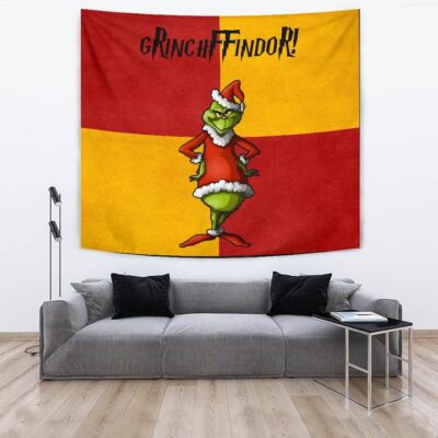 Christmas Tapestry Grinchffindor Grinch Hogwarts Gryffindor Red Yellow Tapestry Wall Hanging 3
