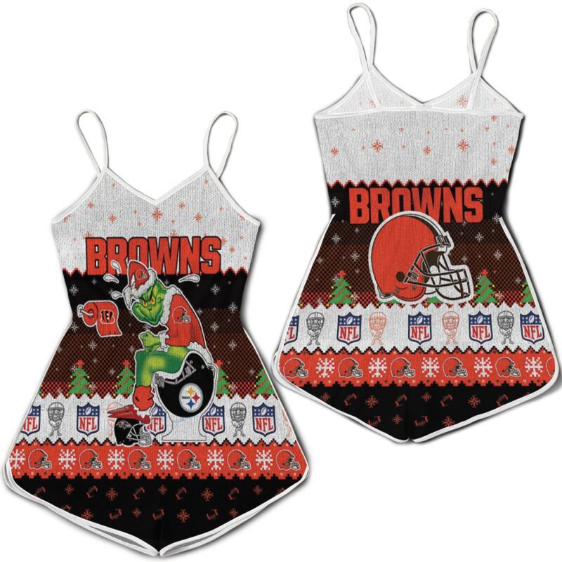Christmas cleveland browns grinch in toilet christmas knitting patt jersey Romper RJ04452