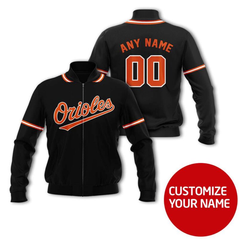 Cicinati Orioles Baseball Team Black Custom Number Name Gift For Orioles Fans Bomber Jacket BJ04024