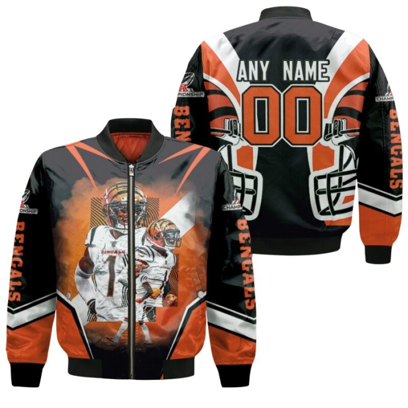 Cicinnati Bengals Jamaar Chase 00 Any Name AFC Championship 2022 White Jersey Style Gift With Custom Number Name For Bengals Fans Bomber Jacket BJ00221