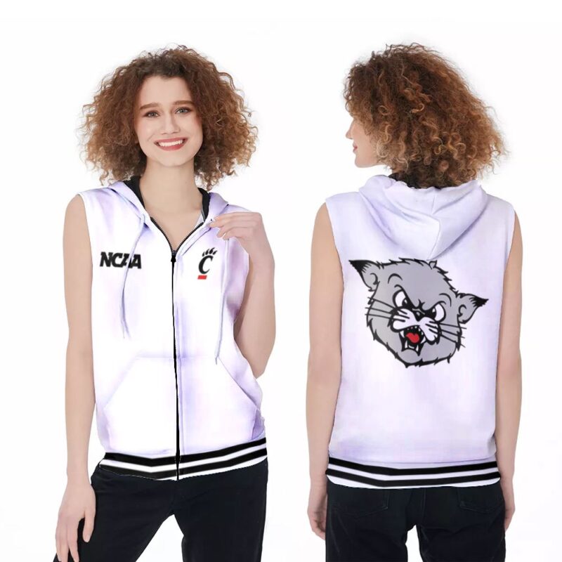 Cincinnati Bearcats Ncaa Classic White With Mascot Logo Gift For Cincinnati Bearcats Fans Zip Sleeveless Hoodie ZSH0873