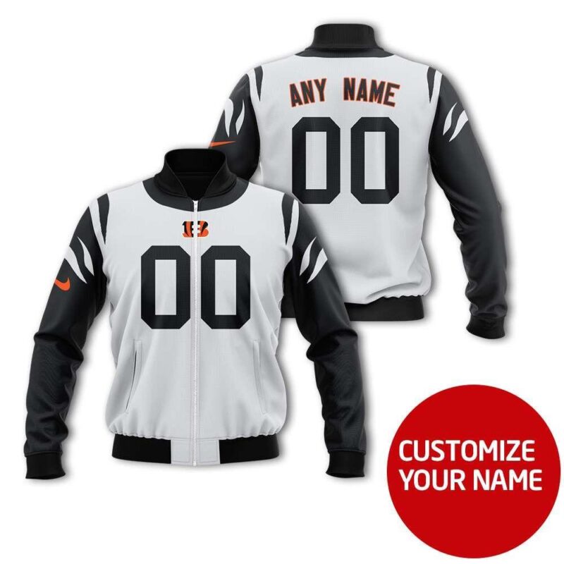 Cincinnati Bengals #00 Personalized White Jersey Style Gift With Custom Number Name For Bengals Fans Bomber Jacket BJ00054