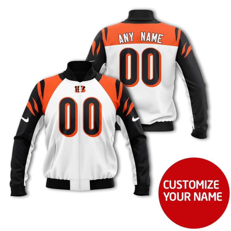 Cincinnati Bengals #00 Personalized White Jersey Style Gift With Custom Number Name For Bengals Fans Bomber Jacket BJ03660