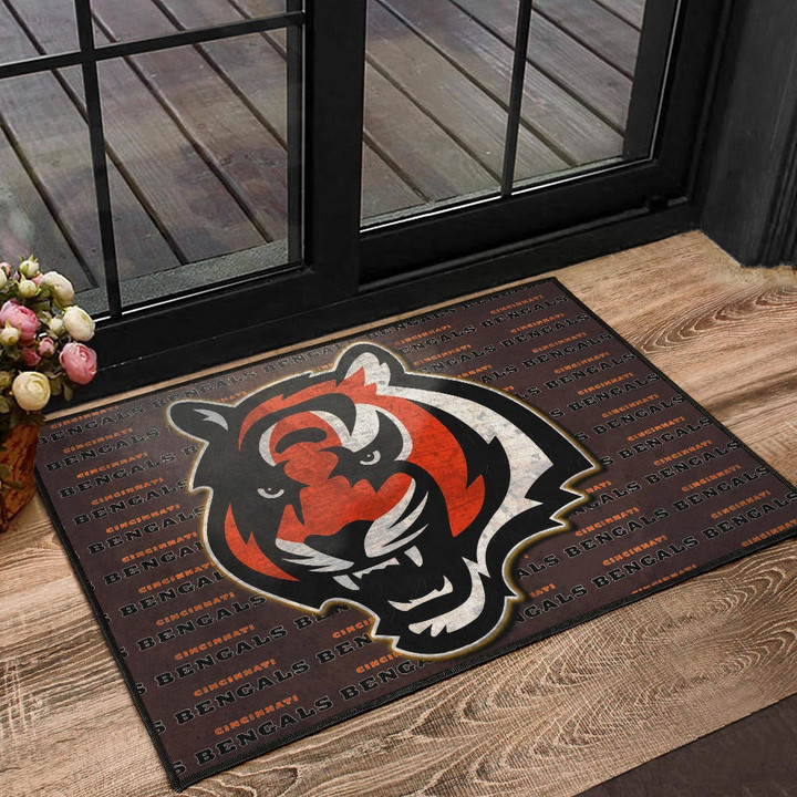 Cincinnati Bengals American Football Team Door Mat Bengal Head Grr Text