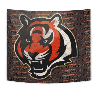 Cincinnati Bengals American Football Team Tapestry Bengal Head Grr Text Patterns Background Tapestry Wall Hanging