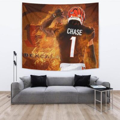 Cincinnati Bengals American Football Team Tapestry Ja'Marr Chase 01 Flaming From The Back Tapestry Wall Hanging 3 Cincinnati Bengals American Football Team Tapestry JaMarr Chase 01 Flaming From The Back Tapestry Wall Hanging 3