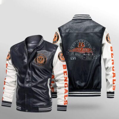 Cincinnati Bengals Super Bowl LVI 2022 Bound Hollywood Black Gift For Bengals Fans Leather Bomber Jacket LBJ0138