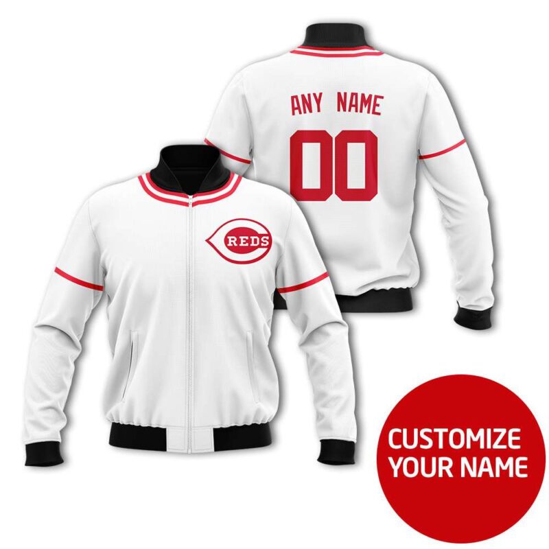 Cincinnati Reds #00 Personalized White Jersey Style Gift With Custom Number Name For Reds Fans Bomber Jacket BJ00061