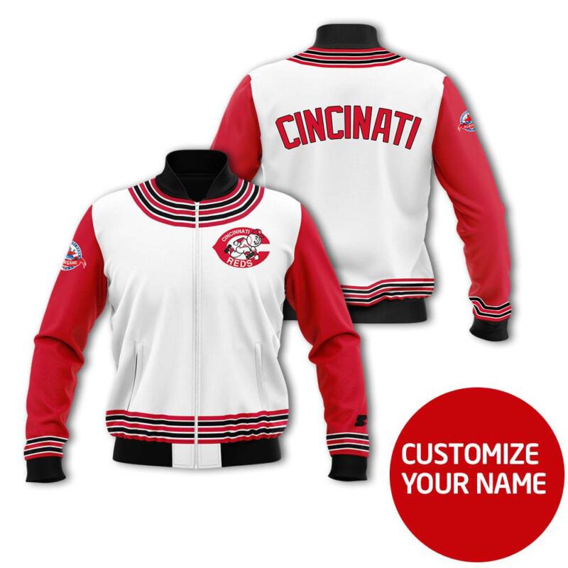 Cincinnati Reds #00 Personalized White Jersey Style Gift With Custom Number Name For Reds Fans Bomber Jacket BJ03859