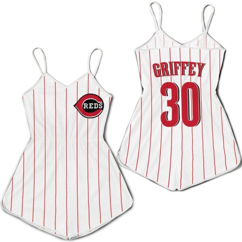 Cincinnati Reds Ken Griffey Jr. #30 Great Player MLB Majestic 1999 Throwback White Red 2019 Gift For Reds Fans Romper Jumpsuit RJ00459