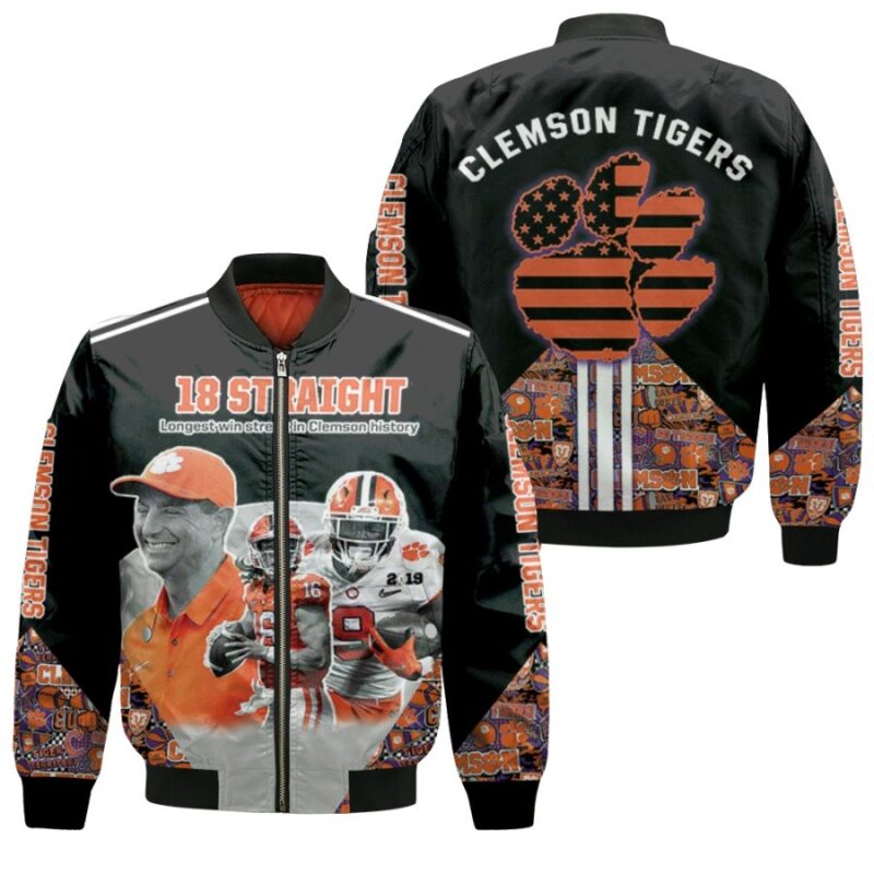 Clemson Tigers 2021 NCAA 18 Straight Great Coach And Legends NFL Gift For Clemson Fans Bomber Jacket BJ00667