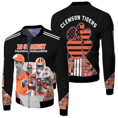 Clemson Tigers 2021 NCAA 18 Straight Great Coach And Legends NFL Gift For Clemson Fans Fleece Bomber Jacket