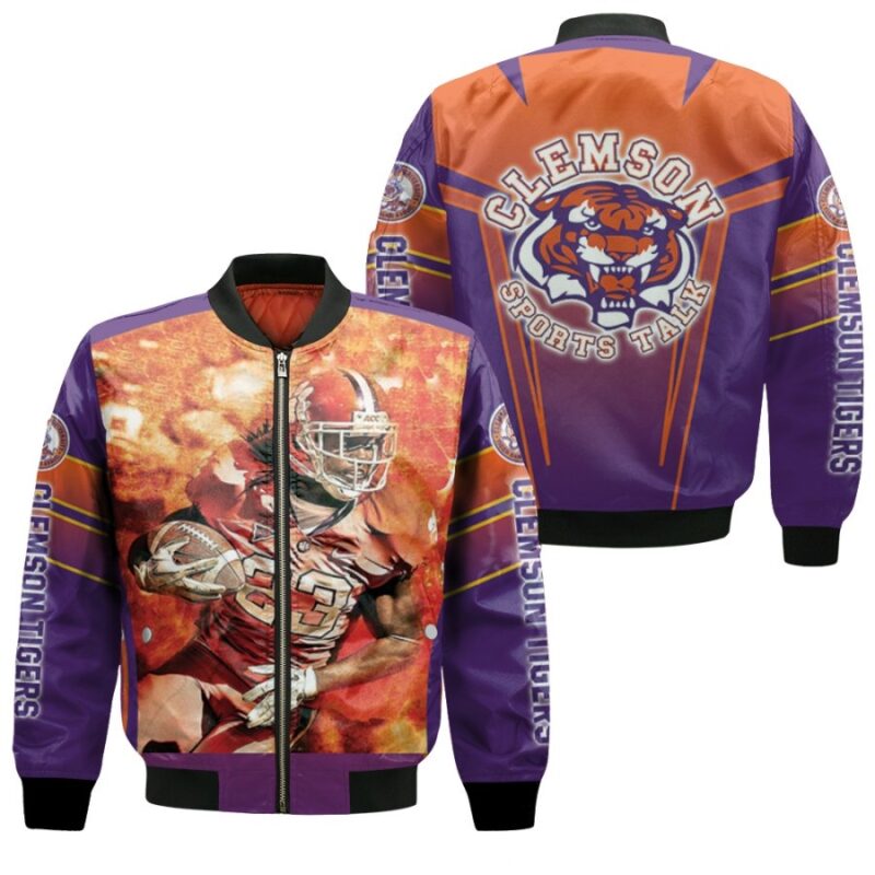 Clemson Tigers 2021 NCAA Andrew Booth Jr 23 Clemson Sports Talk Gift For Clemson Fans Bomber Jacket BJ00790