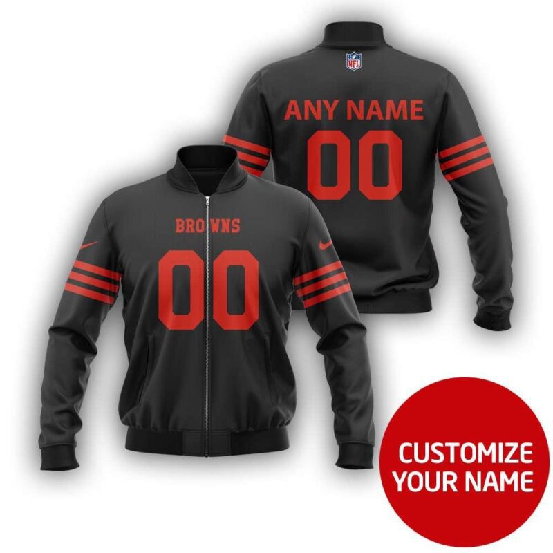 Cleveland Browns #00 Personalized Black Jersey Style Gift With Custom Number Name For Browns Fans Bomber Jacket BJ03870