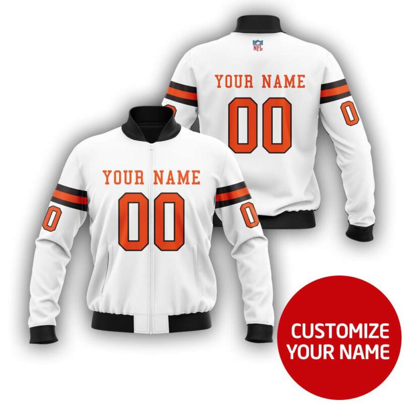 Cleveland Browns #00 Personalized White Allover Jersey Style Gift With Custom Number Name For Browns Fans Bomber Jacket BJ03828