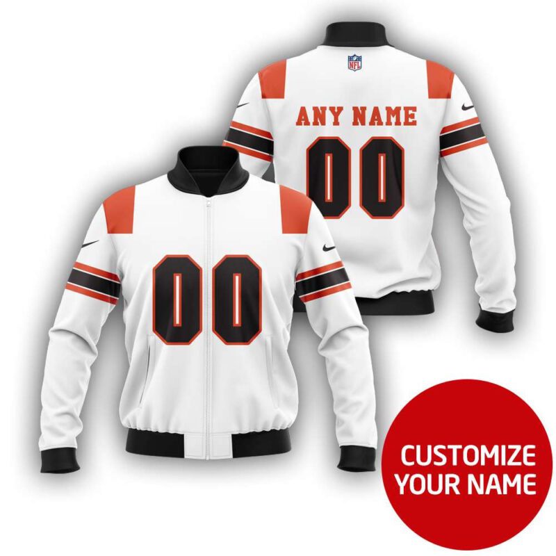 Cleveland Browns #00 Personalized White Allover Jersey Style Gift With Custom Number Name For Browns Fans Bomber Jacket BJ03829