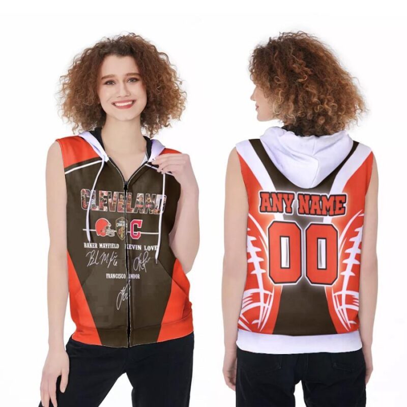 Cleveland Browns Baker Mayfield Kevin Love Francisco Lindor NFL Legends 3D Gift With Custom Name Number For Browns Fans Zip Sleeveless Hoodie ZSH1761