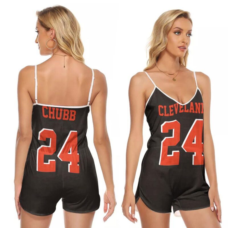 Cleveland Browns Nick Chubb 24 NFL American Football Team Game Brown Gift For Browns Fans V-neck Romper Jumpsuit RJ00729