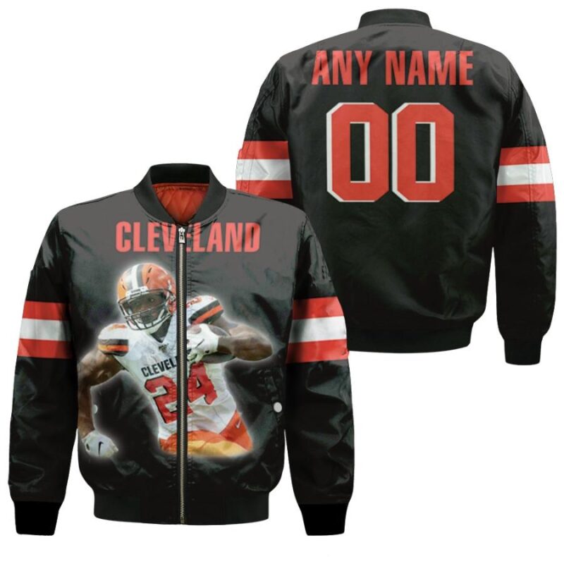 Cleveland Browns Nick Chubb 24 NFL Team Black Jersey Style Gift With Custom Number Name For Browns Fans Bomber Jacket BJ00316