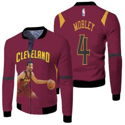 Cleveland Cavaliers Evan Mobley 4 2021 NBA Wine Icon Edition Gift For Cavaliers Fans Fleece Bomber Jacket