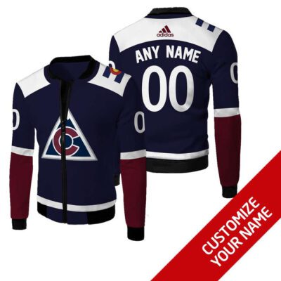 Colorado Avalanche #00 Personalized Navy Jersey Style Gift With Custom Number Name For Avalanche Fans Fleece Bomber Jacket