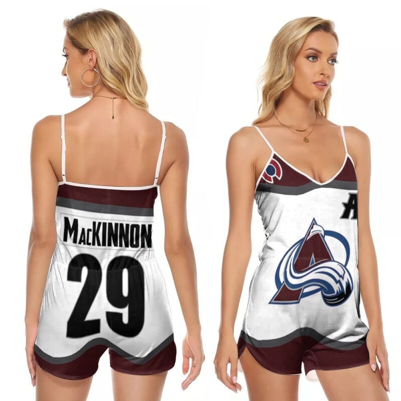 Colorado Avalanche Nathan Mackinnon 29 NHL Ice Hockey 2020 White And Wine Gift For Avalanche Fans V-neck Romper Jumpsuit RJ00699