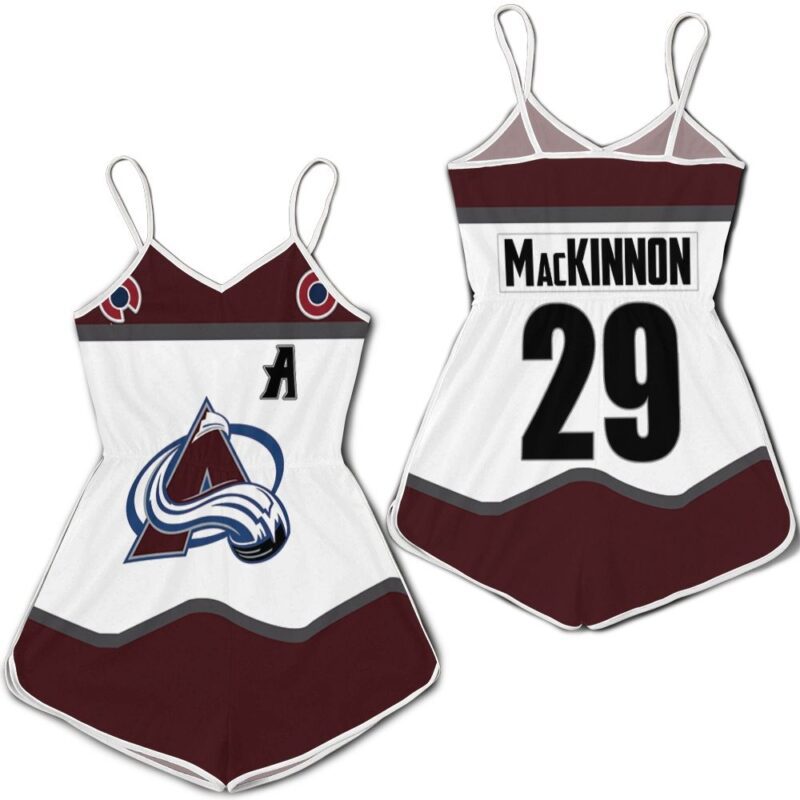 Colorado Avalanche Nathan Mackinnon 29 Nhl 2020 White And Wine Jersey Inspired Style Romper RJ04611