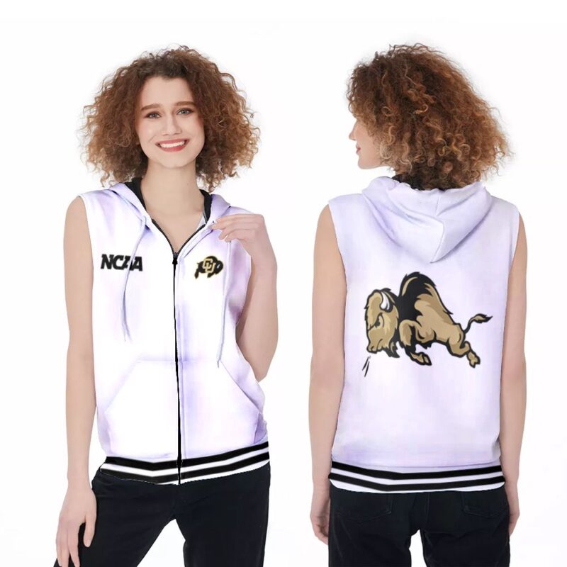 Colorado Buffaloes Ncaa Classic White With Mascot Logo Gift For Colorado Buffaloes Fans Zip Sleeveless Hoodie ZSH0759