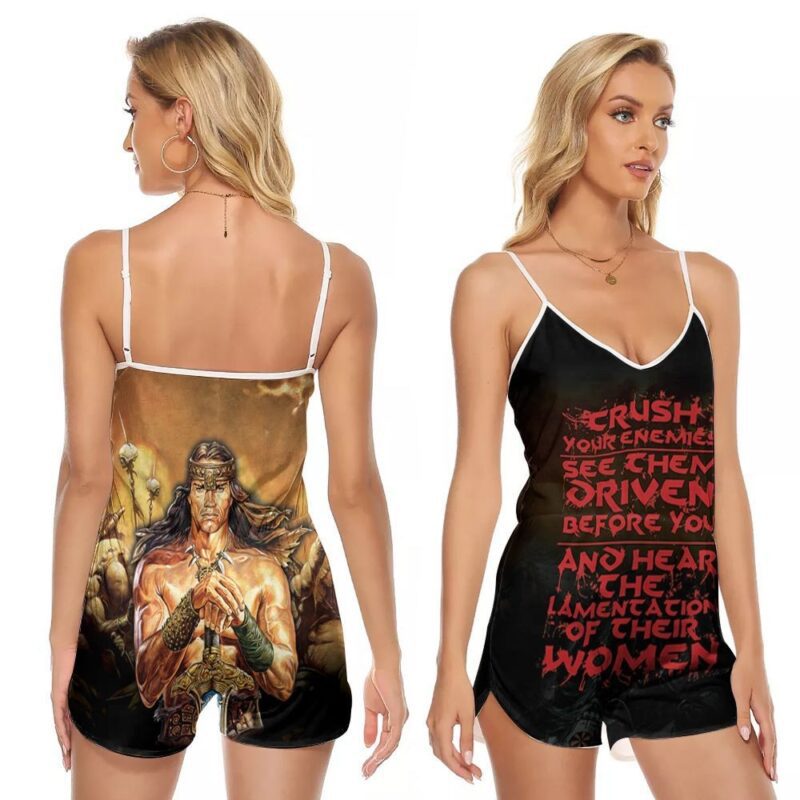 Crush Your Enemies See Them Oriven Before You Coman The Barbarian Warriors Gift For Conan The Barbarian Fans V-neck Romper Jumpsuit RJ01057