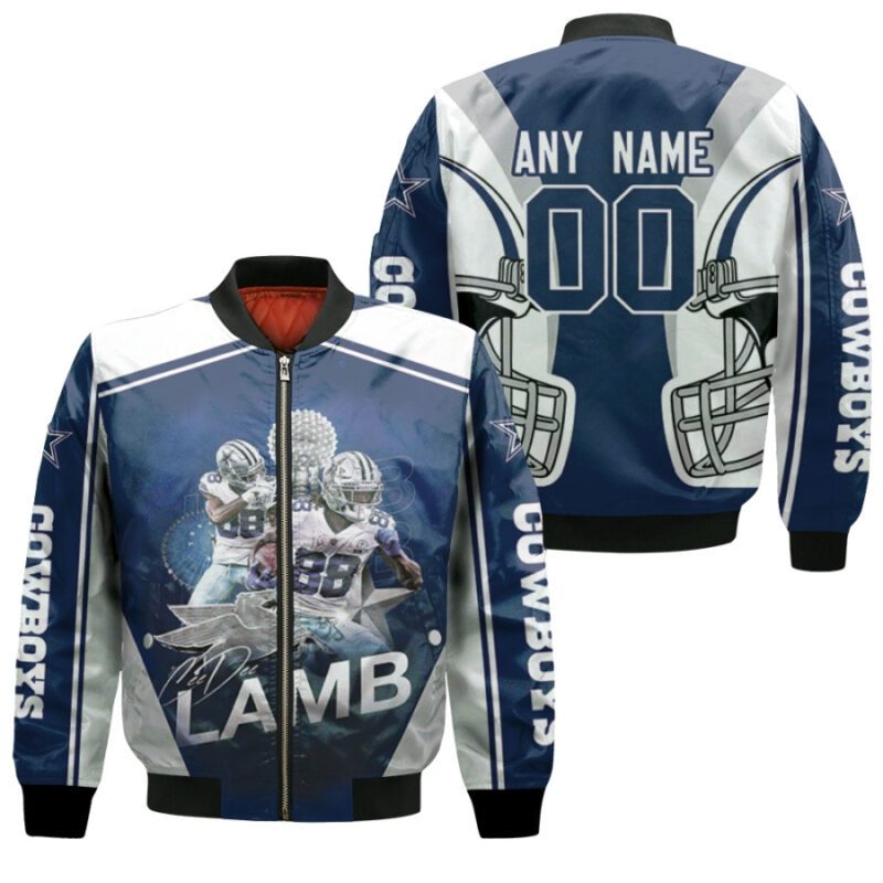 Dallas Cowboys CeeDee Lamb 00 NFL Team Dark Blue Jersey Style Gift With Custom Number Name For Dallas Cowboys Fans Lamb Fans Bomber Jacket BJ00347