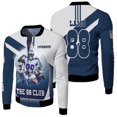 Dallas Cowboys CeeDee Lamb 88 The 88 Club Dark Blue Jersey Style Gift For Cowboys Fans Lamb Fans Fleece Bomber Jacket