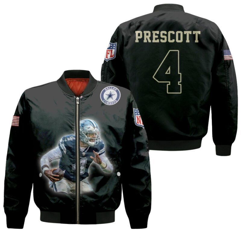 Dallas Cowboys Dak Prescott 4 NFL Legendary Captain Black Gift For Cowboys Fans Bomber Jacket BJ00409