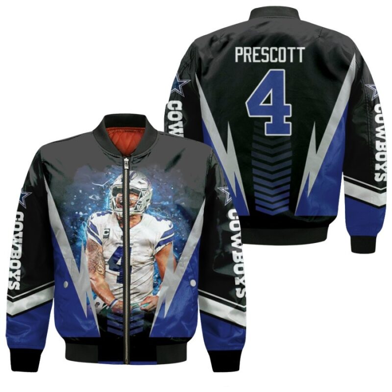 Dallas Cowboys Dak Prescott 4 NFL Team Black Jersey Style Gift For Dallas Cowboys Fans Prescott Fans Bomber Jacket BJ00226