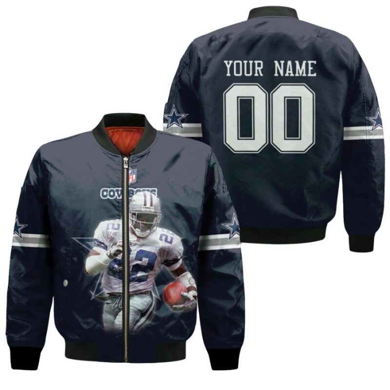 Dallas Cowboys Emmitt Smith 22 NFL Great Player Navy 3D Personalized Gift With Custom Number Name For Cowboys Fans Bomber Jacket BJ04227