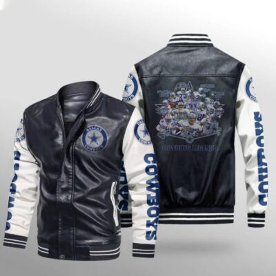 Dallas Cowboys Legends Players Signatures NFL American Football Team Gift For Cowboys Fans Leather Bomber Jacket LBJ0101
