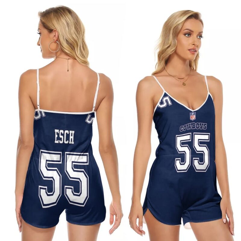 Dallas Cowboys Leighton Vander Esch #55 Great Player NFL American Football Game Navy 2019 Gift For Cowboys Fans V-neck Romper Jumpsuit RJ00080
