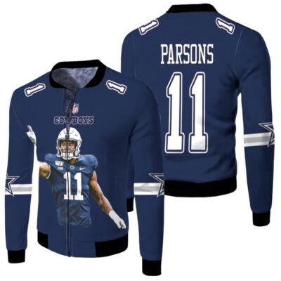 Dallas Cowboys Micah Parsons 11 NFL 2021 Legendary Captain Navy Gift For Cowboys Fans Fleece Bomber Jacket