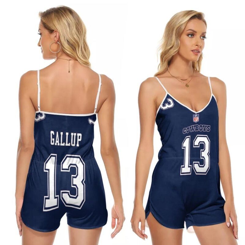 Dallas Cowboys Michael Gallup #13 Great Player NFL American Football Game Navy 2019 Gift For Cowboys Fans V-neck Romper Jumpsuit RJ00051