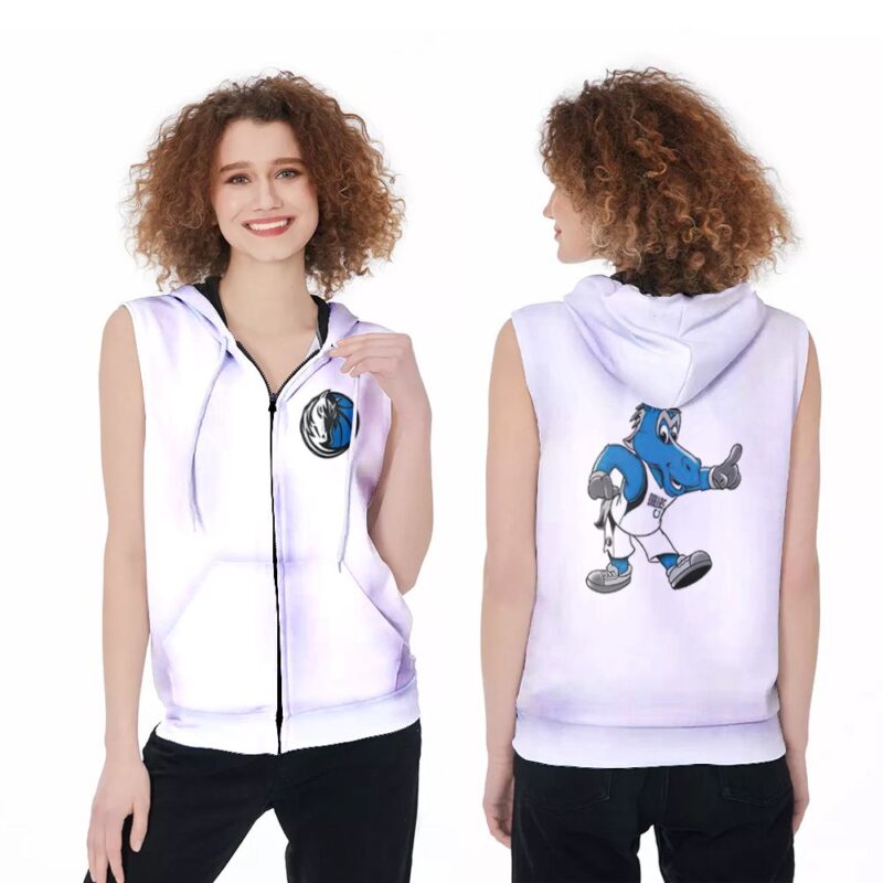 Dallas Mavericks Basketball Classic Mascot Logo Gift For Mavericks Fans White Zip Sleeveless Hoodie ZSH1557