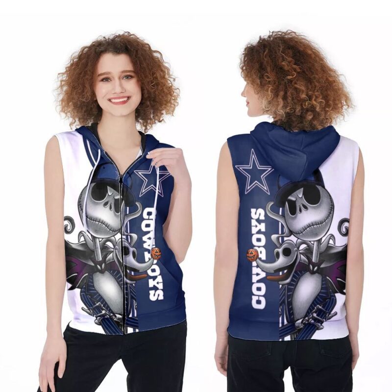 Dallas cowboys Jack Skellington Halloween 3d designed for Dallas cowboys fan Zip Sleeveless Hoodie ZSH1463