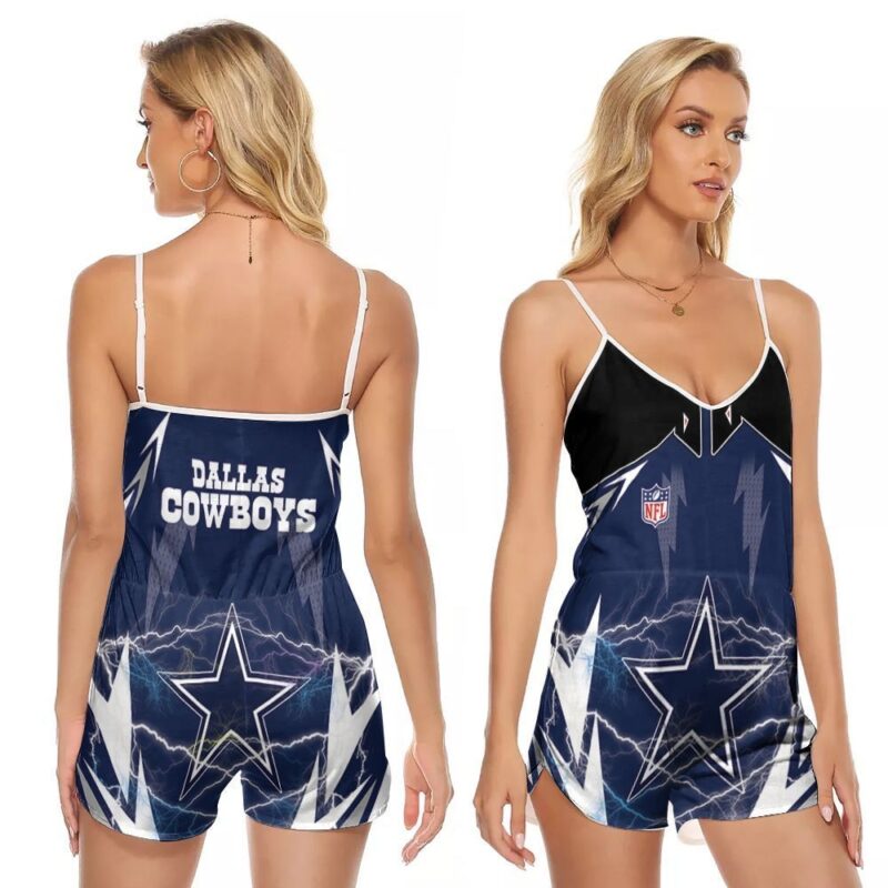 Dallas cowboys star logo football all over 3d designed for Dallas cowboys fan 2 V-neck Romper Jumpsuit RJ00793