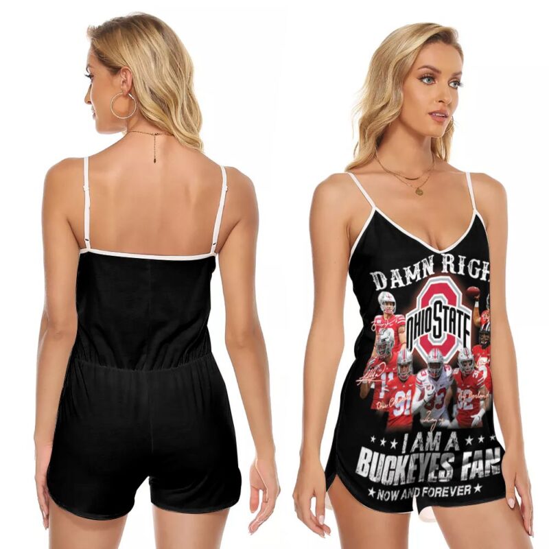 Damn right i am a ohio state buckeyes fan now and forever player signed 3d designed for ohio state buckeyes fan V-neck Romper Jumpsuit RJ00908